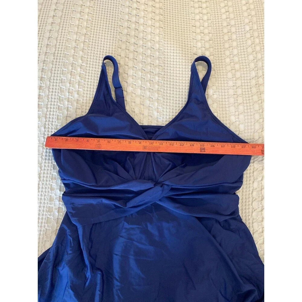 Perona One Piece Swimsuit Modest Plus Size 2X Navy Blue‎ Flattering Long Skirt - Picture 7 of 11